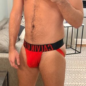 NWT Calvin Klein Men's Cotton Jockstrap, red size medium